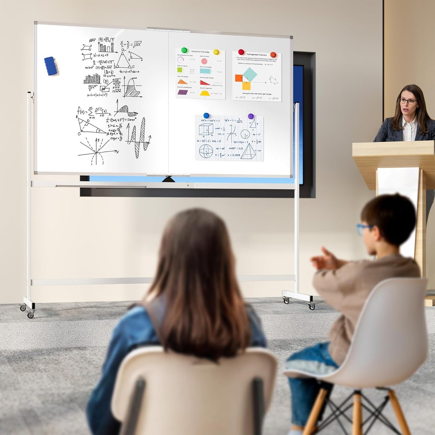 Large Whiteboard Easel with Stand, 36" x 24" Portable Standing Magnetic Dry Erase White Board, 3' x 2' Tripod Height Adjustable Flip Chart Easel for Home Office Classroom School, Silver