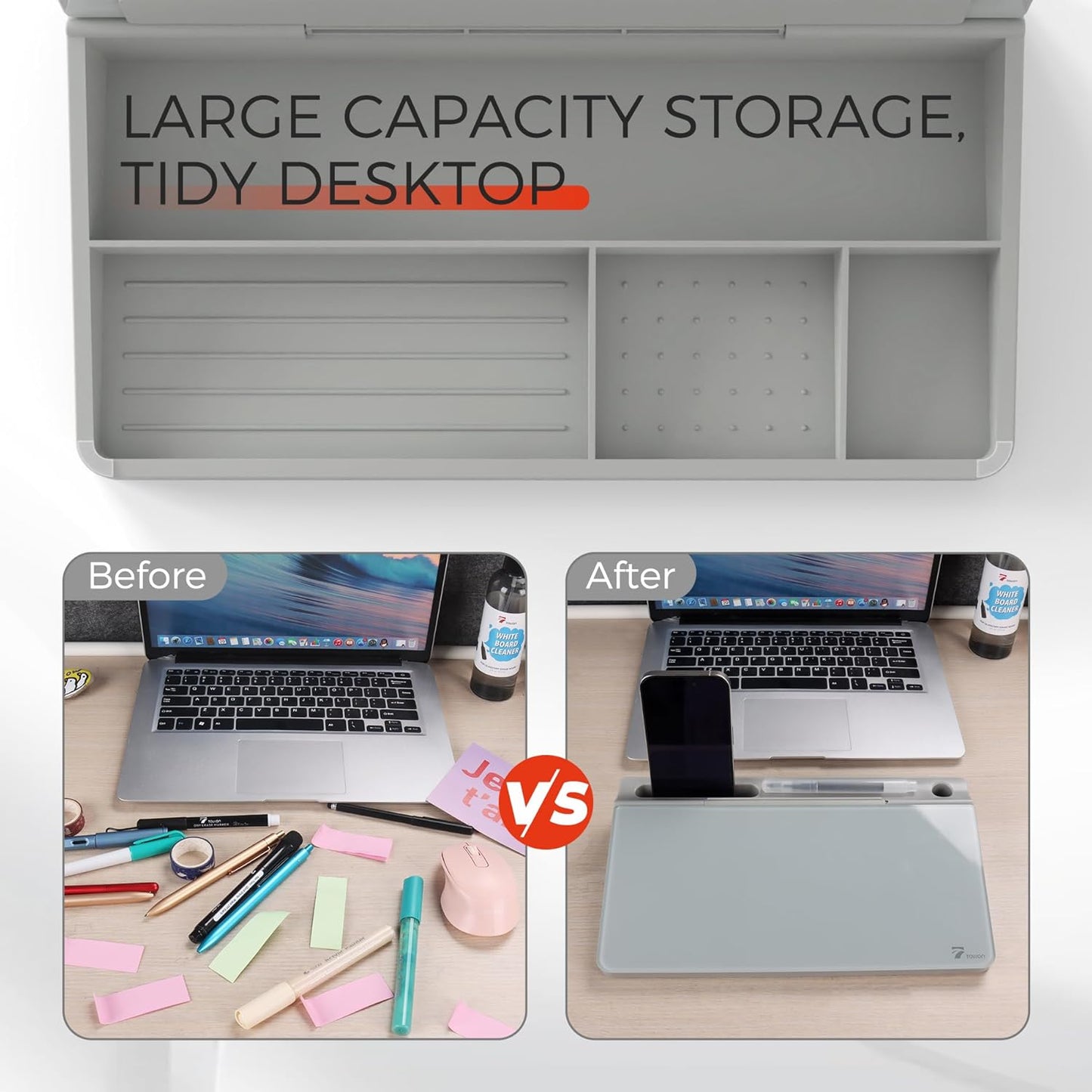 TOWON Small Compact Glass Desktop Whiteboard with Storage – 12 x 7 in Dry Erase Board for Desk, Home Office, School | Includes 5 Markers, Eraser & Holder | Space-Saving Organizer, Aesthetic Rose Gold