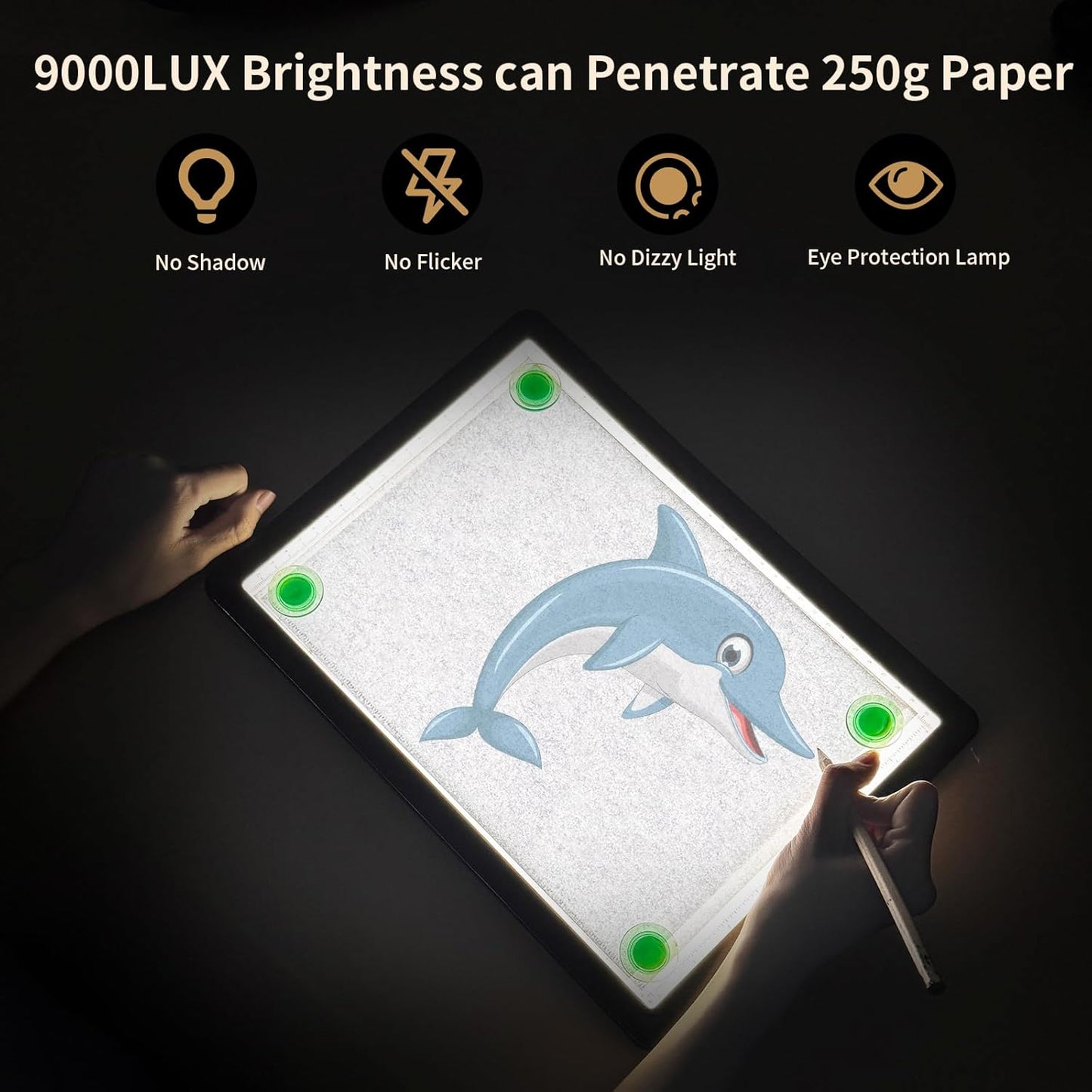 YINGWOND Rechargeable A4 Light Box for Tracing,Ultra-Thin 9000LUX Super Bright Wireless Light Pad with Adjustable Brightness Color,13.9x10 in Light Board for Diamond Painting Drawing Sketching