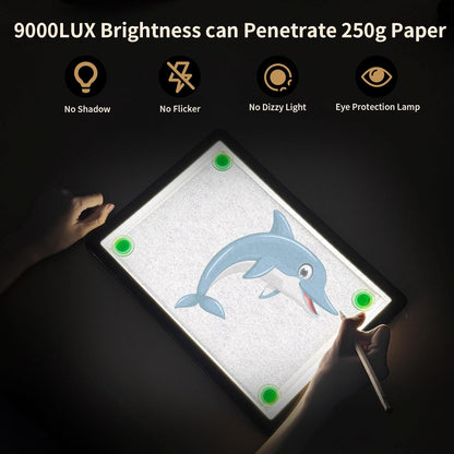 YINGWOND Rechargeable A4 Light Box for Tracing,Ultra-Thin 9000LUX Super Bright Wireless Light Pad with Adjustable Brightness Color,13.9x10 in Light Board for Diamond Painting Drawing Sketching