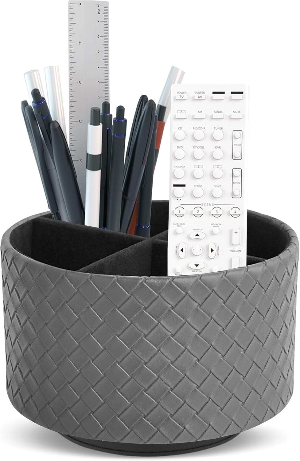Round Leather Art Supply Organizer,Remote Control Holder,360 Degree Rotating,Multi-Functional Pencil Holder,4 Compartments Desktop Stationary Organizer(1-Fractal Flower) | Round - Colors B