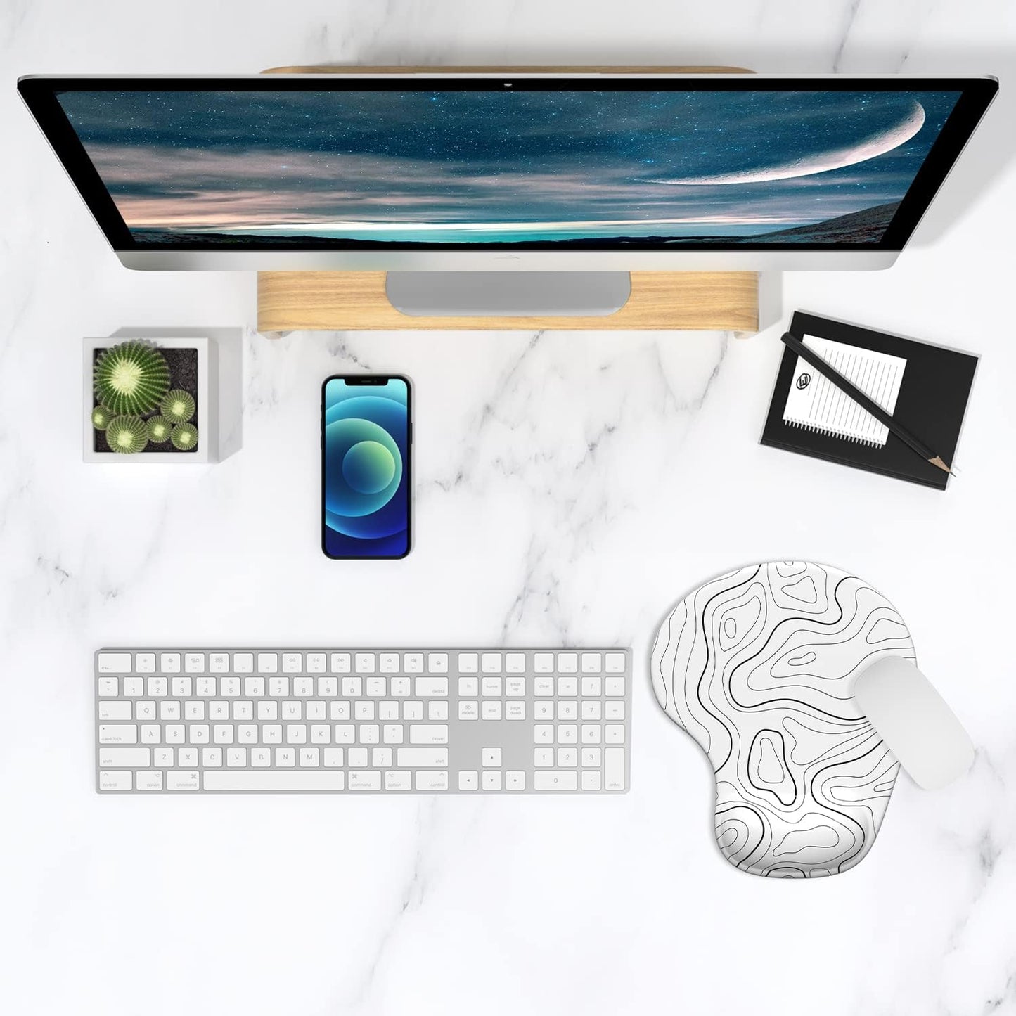 ITNRSIIET Ergonomic Mouse Pad with Gel Wrist Support Wrist Rest Smooth Surface Non-Slip PU Base Comfortable Office Supplies Pain Relief, 9.5 x 8 inches, Beach
