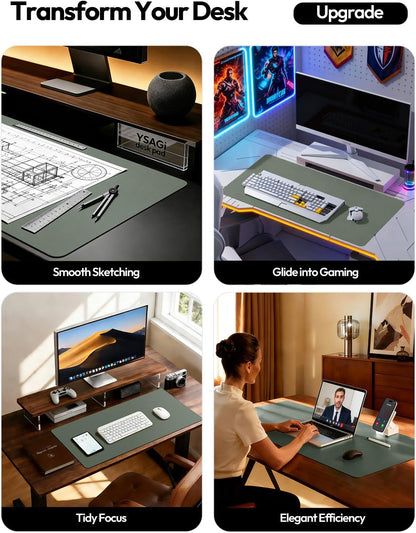 YSAGi Large Extended PU Leather Desk Pad Protector – Non-Slip Waterproof Desk Mat for Office & Home, Easy Clean Mouse Pad & Laptop Writing Blotter 35.4"x17" Black - Colors A