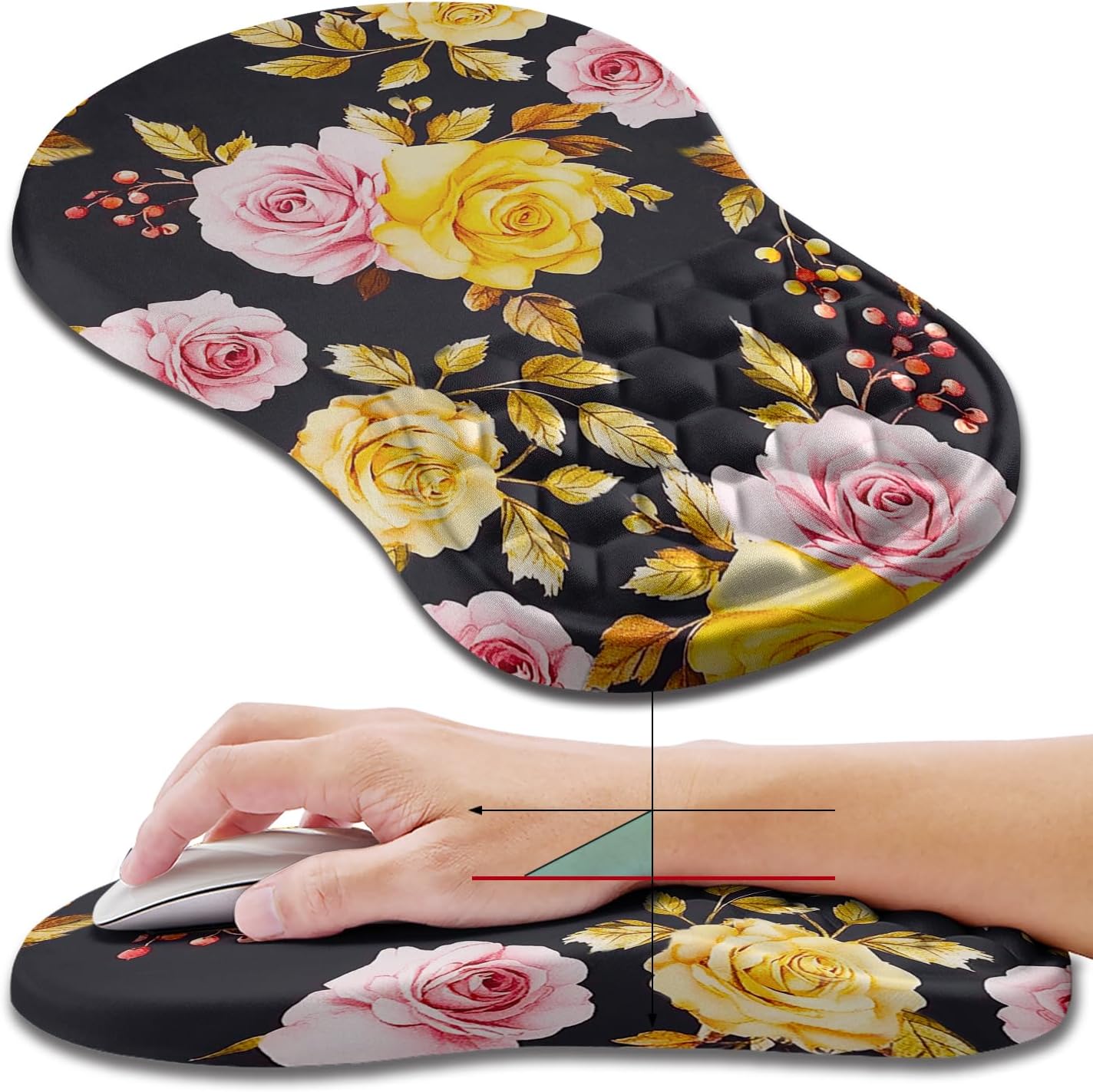 Hokafenle Ergonomic Mouse Pad Wrist Support, Wrist Rest Mousepad for Carpal Tunnel Pain Relief with Integrated Memory Foam Slope Massage Bulge (11.8x7.9 inch,Topographic Contour)