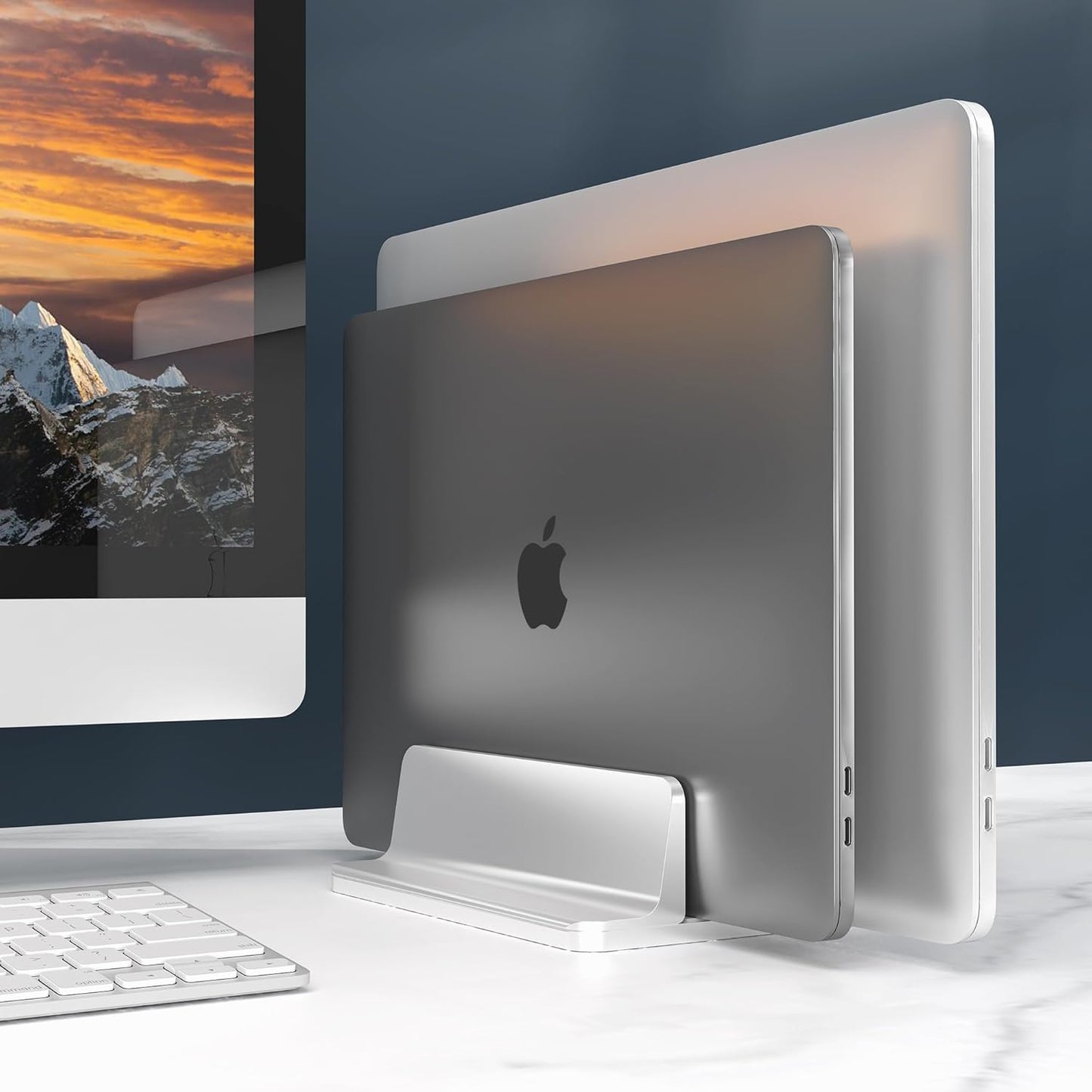 BULL-TECH New Vertical Laptop Stand, Adjustable 2 Slot Aluminum Desktop Holde(Up to 17.3 inch), Fits All MacBook/Microsoft Surface/HP/Dell/ChromeBook/iPad and Gaming Laptops (Silver)