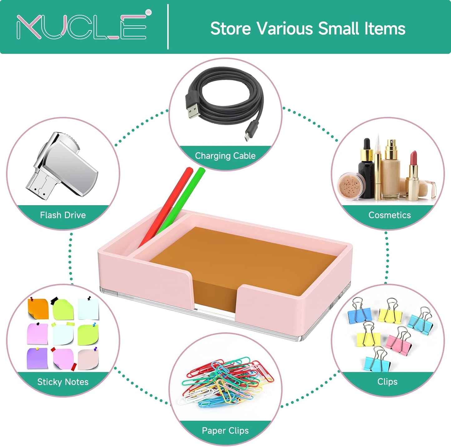 Sticky Note Holder, Glitter Pink Acrylic Notepad Holder 3x3 in Self-Stick Note Dispenser Office Desk Accessories, Memo Pad Holder Organizer for Classroom School Supplies
