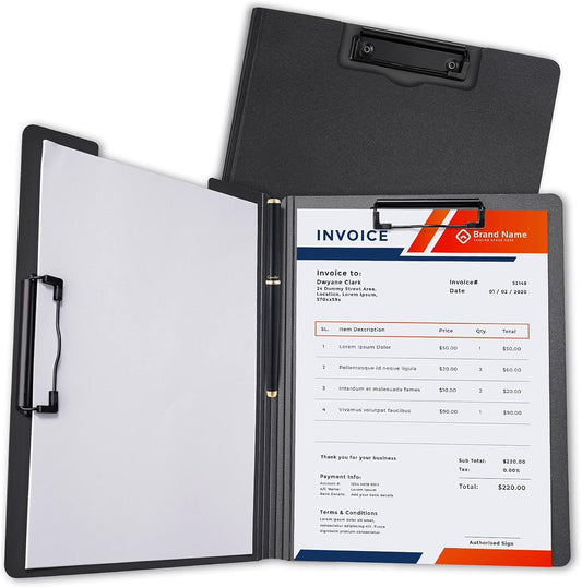 Tomorotec A4 Size Nursing Foldable Cover Clipboard with Pen Holder PP Foam Stationery Document Holder File Organizer Folder Writing Pad for Hospital Office School Business Classroom Supplies (Black)