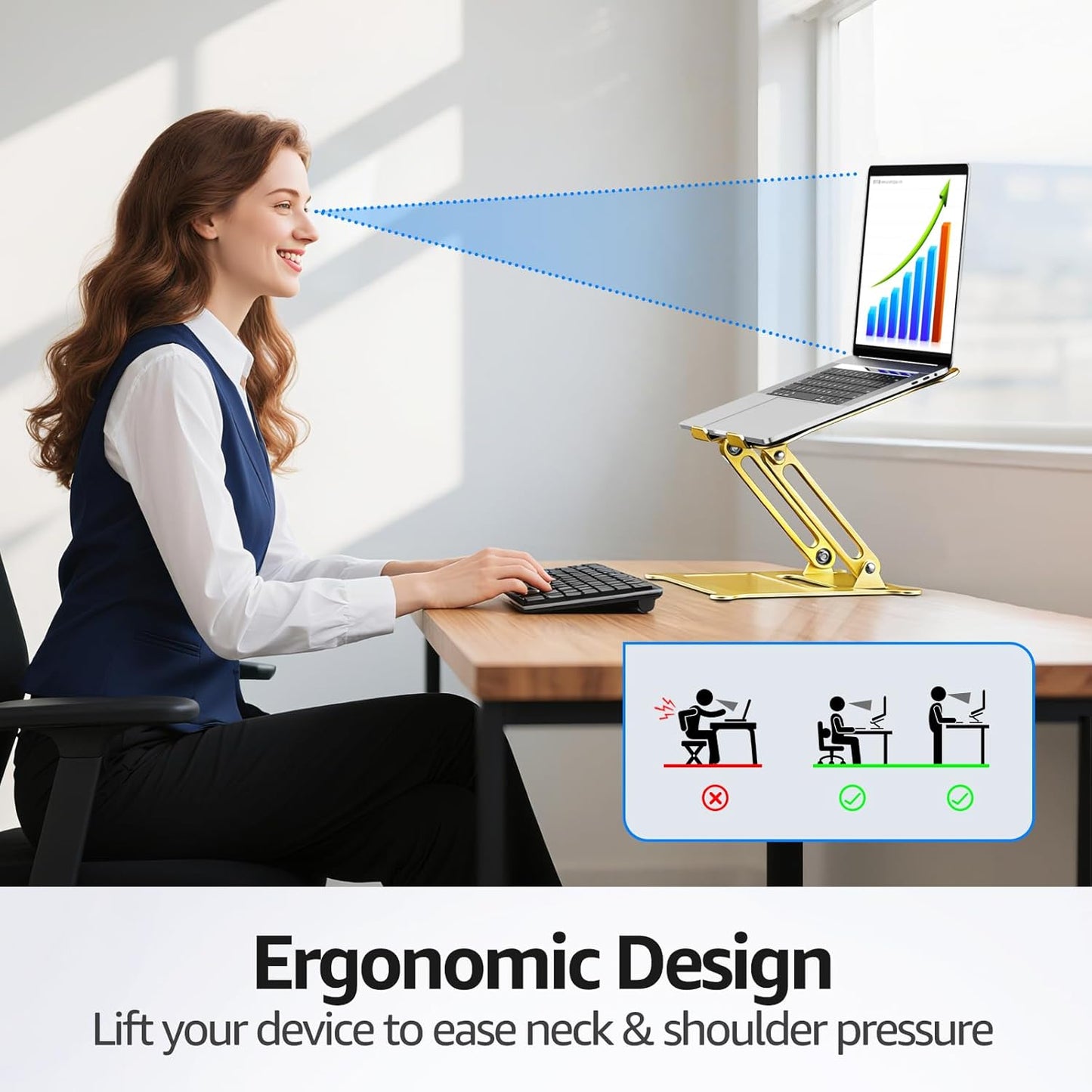 Urmust Aluminum Laptop Stand, Portable Laptop Riser, Adjustable Laptop Stand for Desk Foldable, Ergonomic Computer Notebook Holder for MacBook Air Pro HP, Office Desk Accessories (10-15.6'')- Black