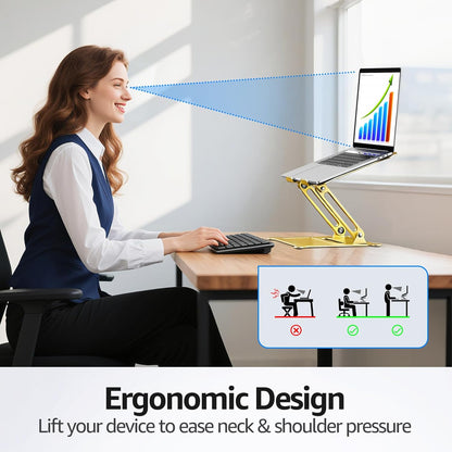 Urmust Aluminum Laptop Stand, Portable Laptop Riser, Adjustable Laptop Stand for Desk Foldable, Ergonomic Computer Notebook Holder for MacBook Air Pro HP, Office Desk Accessories (10-15.6'')- Black