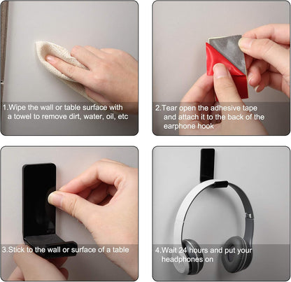 Weewooday 4 Pieces Headphone Hanger Holder Desk Adhesive Headphone Hook Wall Mount Headset Stand Acrylic Holder with Glues for General Purpose Game Earphone(White)