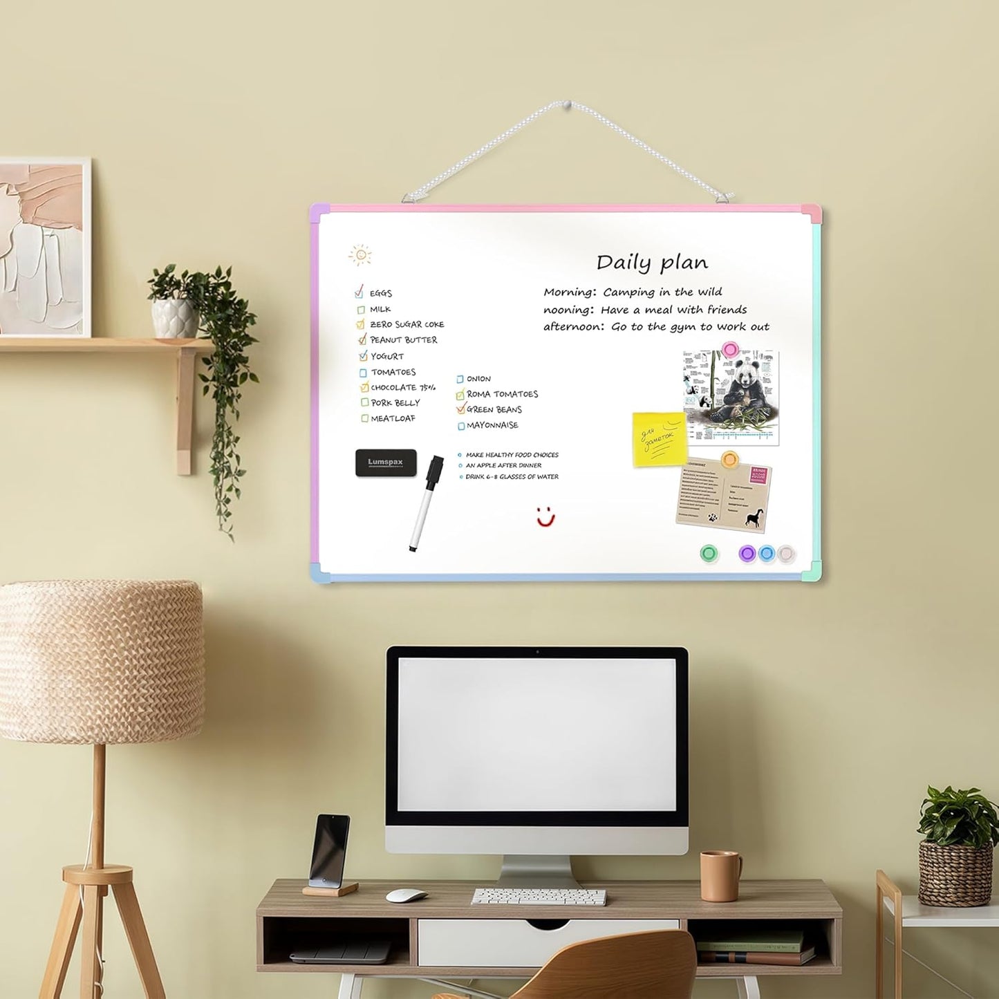 Small Dry Erase Board for Wall, 16" x 12" Double-Sided Hanging Whiteboard, Magnetic White Board with 4 Markers, 4 Magnets and 3 Mini Sticky Notes, Portable Whiteboard for Kids, School, Home, Office