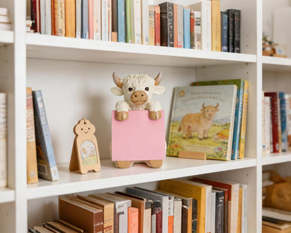 Highland Cow Pop-up Sticky Note Dispenser, Includes 1 Pad of 3x3 in Super Sticky Notes, 100 Sheets, Resin Cute Handmade Desk Holder for Office & Home-Beige