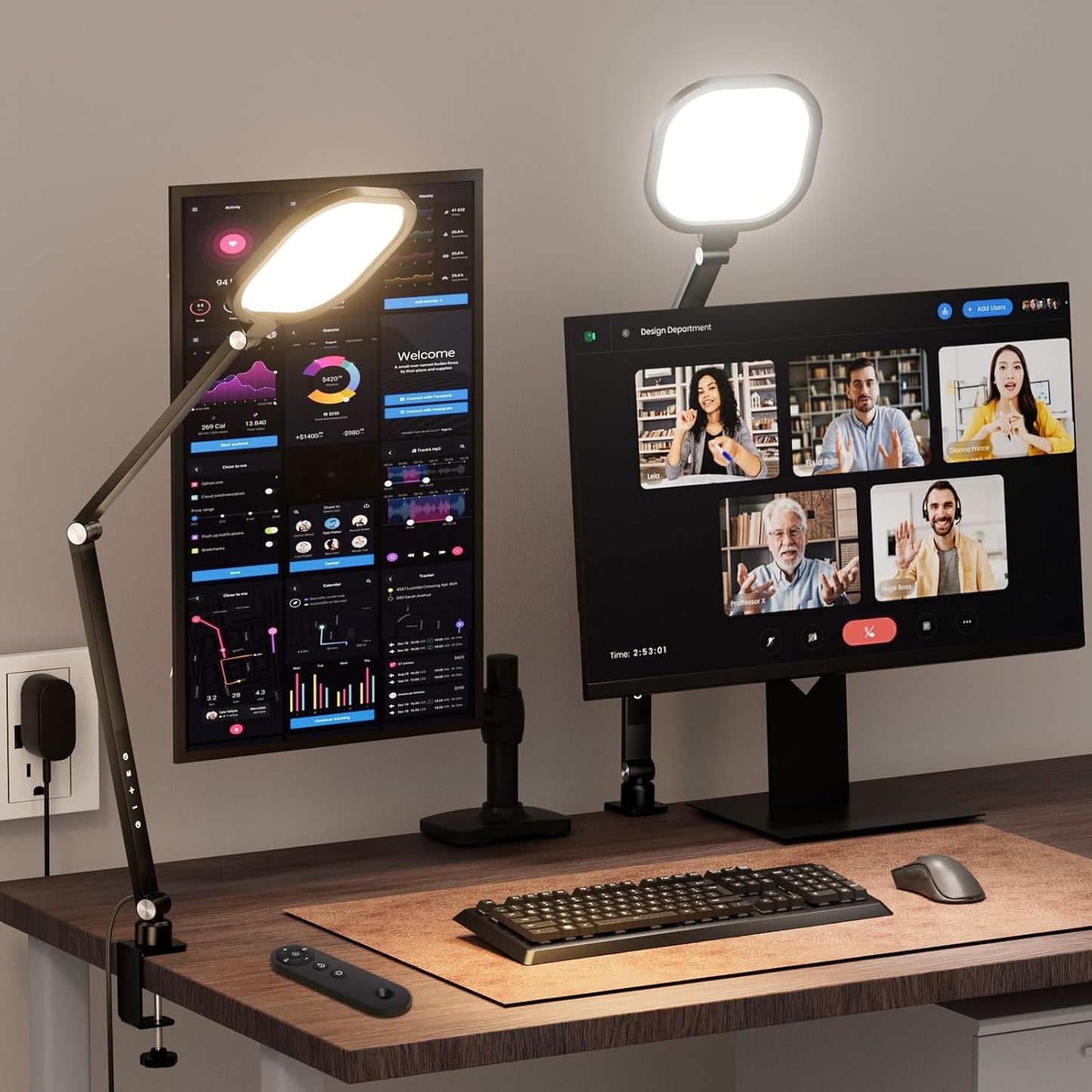 LitONES Video Conference Lighting for Computer, Dimmable Light for Video Recording, Meeting, Laptop & Webcam, 15W Ring Light for Desk with C- Clamp, Swing Arm, Remote, Memory & Timer CRI >95