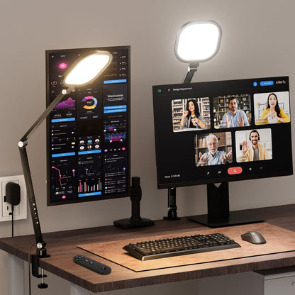 LitONES Video Conference Lighting for Computer, Dimmable Light for Video Recording, Meeting, Laptop & Webcam, 15W Ring Light for Desk with C- Clamp, Swing Arm, Remote, Memory & Timer CRI >95