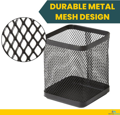 1InTheOffice Pen Cup Holder, Metal Mesh Pencil Cup Holder, Stackable Wire Mesh Regular Pencil Holder, Matte Black 2 Pack