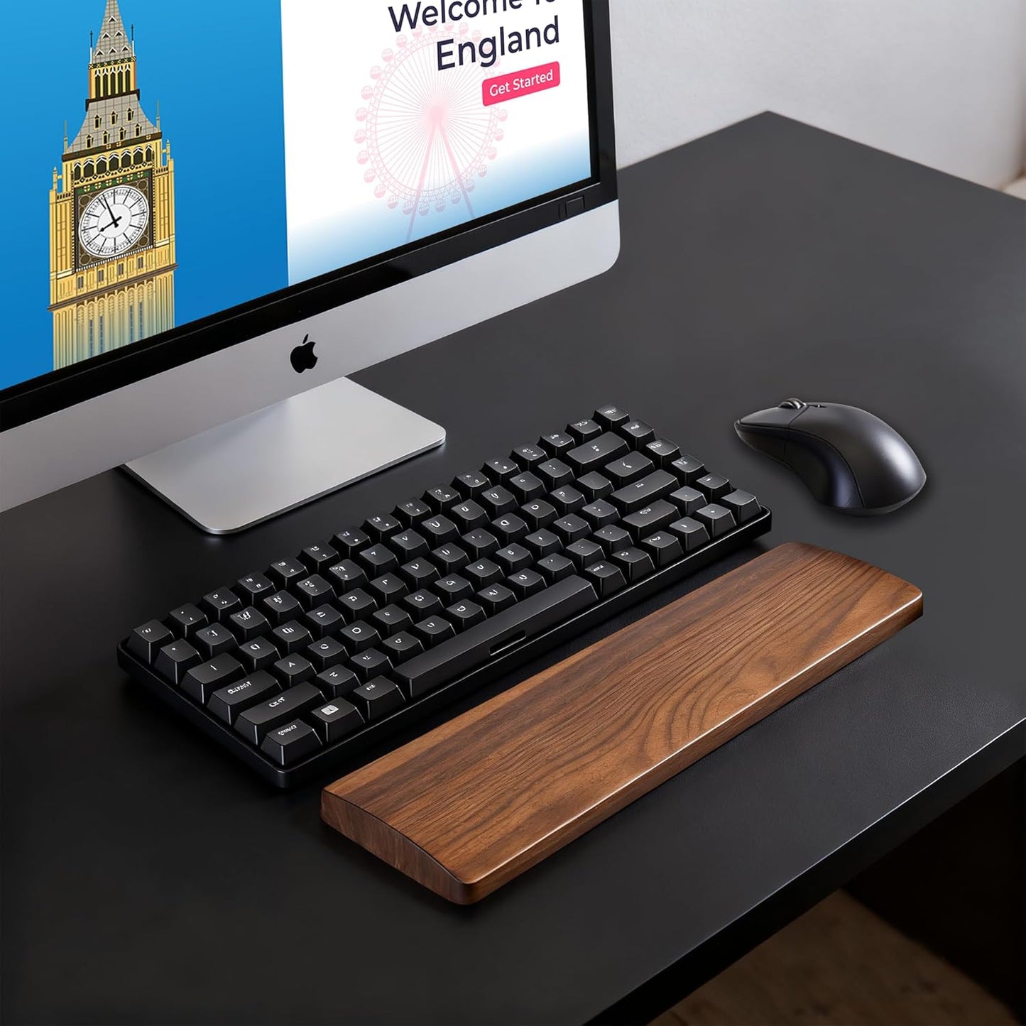 87 Keys Keyboard Wrist Rest - Ergonomic Walnut Wood Palm Rest for Mechanical Keyboard, Non-Slip, Comfortable Typing and Gaming (87 Keys) ﻿