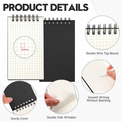 Jutom 2 Pcs Mini Pocket Notebooks Bulk 3x5 Graph Paper Top Spiral Notebook 120 Pages 80 Gsm Mini Grid Notepads for Personal Organizers Home Classroom Business Work Supplies (Kraft)