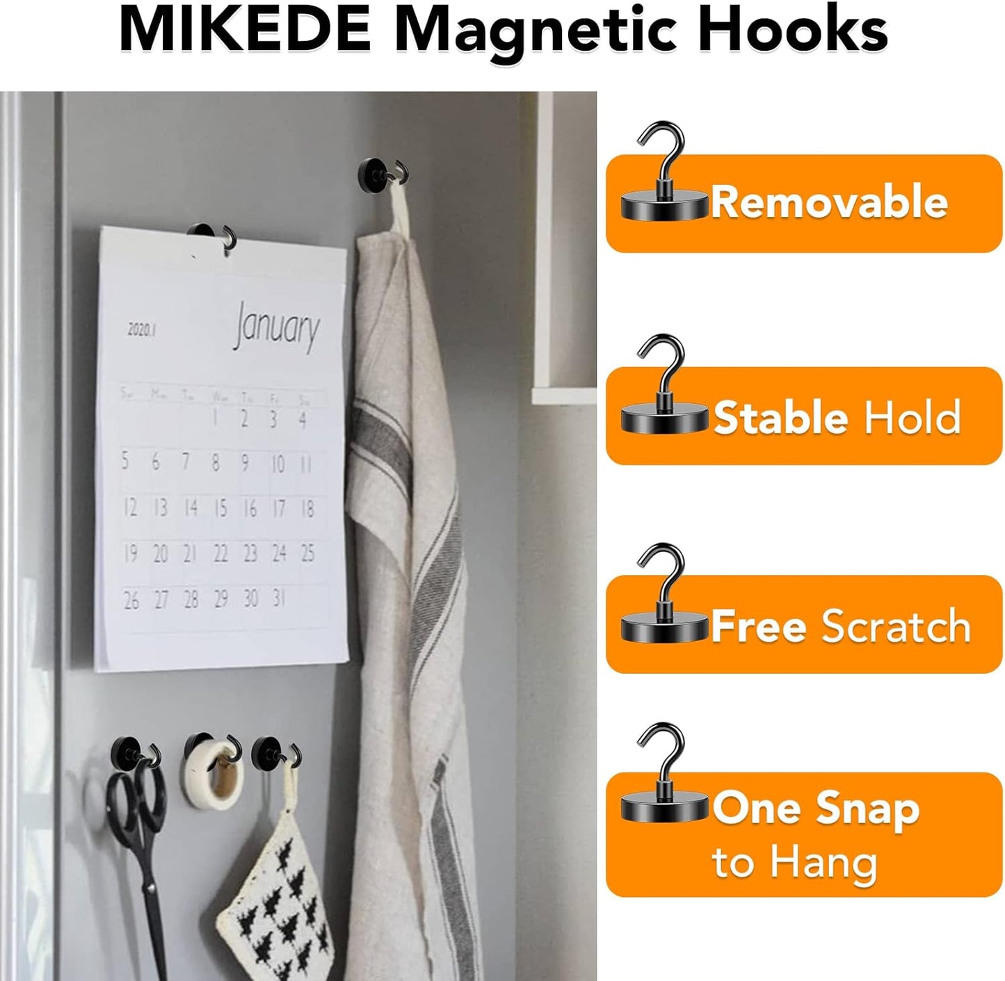 MIKEDE Black Magnetic Hooks 85Lbs Heavy Duty Earth Magnets with Hooks for Cruise Cabin Strong Magnet Hooks for Hanging Super Metal Magnetic Hanger for Grill Fridge Kitchen - Pack of 10