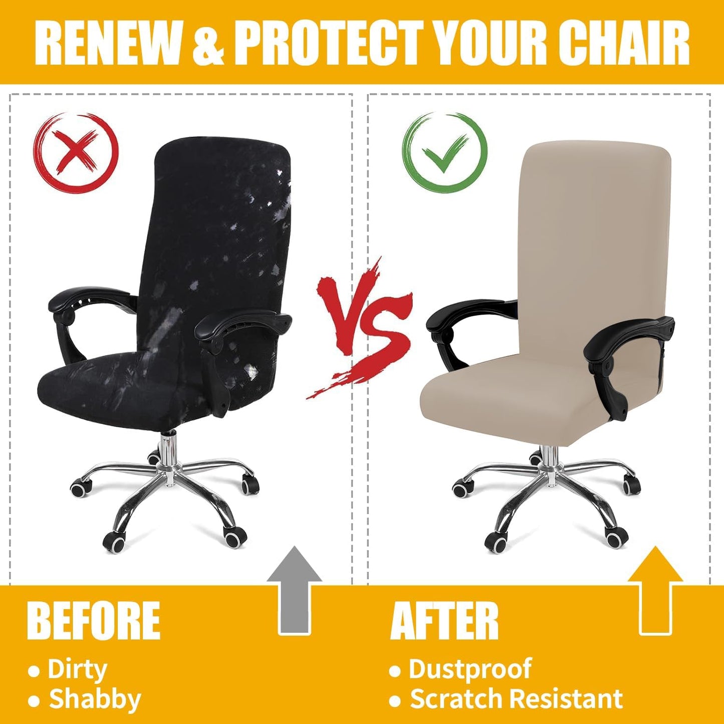 Smiry Stretch Printed Office Chair Armrest Covers, 2 Pcs Soft Fit Removable Washable Computer Desk Chair Arm Covers Protector, Black