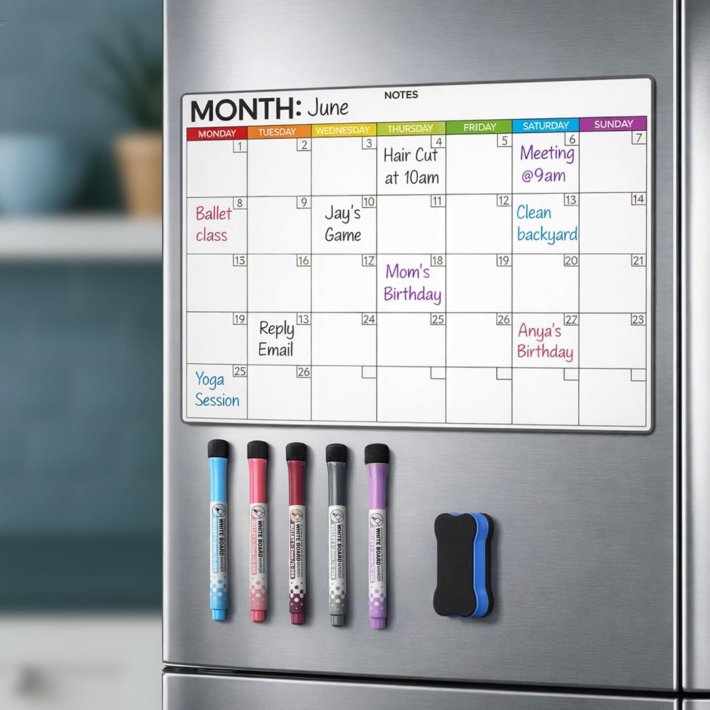 Magnetic Whiteboard for Fridge - Large Dry Erase Calendar for Wall | 2 Magnetic Dry Erase Board 10.5" x 16.5" & 7" x 16.5", Monthly Goal Setting & Habit Tracker, 5 Markers and 6 Adhesive Hooks