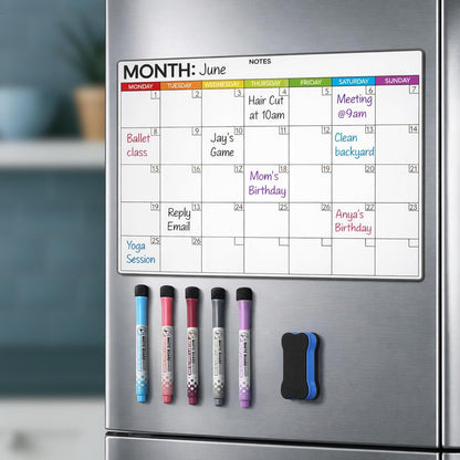 Magnetic Whiteboard for Fridge - Large Dry Erase Calendar for Wall | 2 Magnetic Dry Erase Board 10.5" x 16.5" & 7" x 16.5", Monthly Goal Setting & Habit Tracker, 5 Markers and 6 Adhesive Hooks