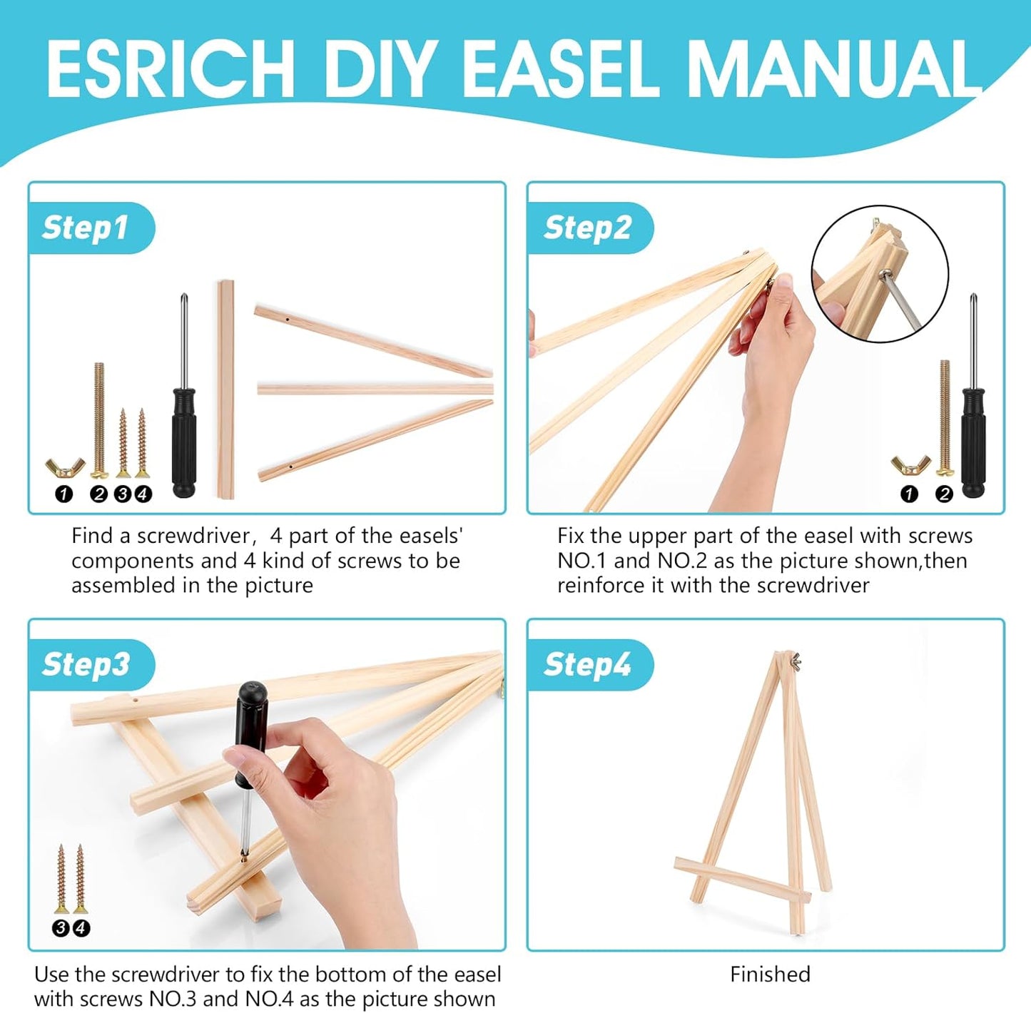 ESRICH 11.8In Wood Easels,Tabletop Painting Display Easels, Painting Party Easel, Kids Student Tabletop Easels for Painting,Portable Canvas Photo Picture Sign Holder（4 Pack ）