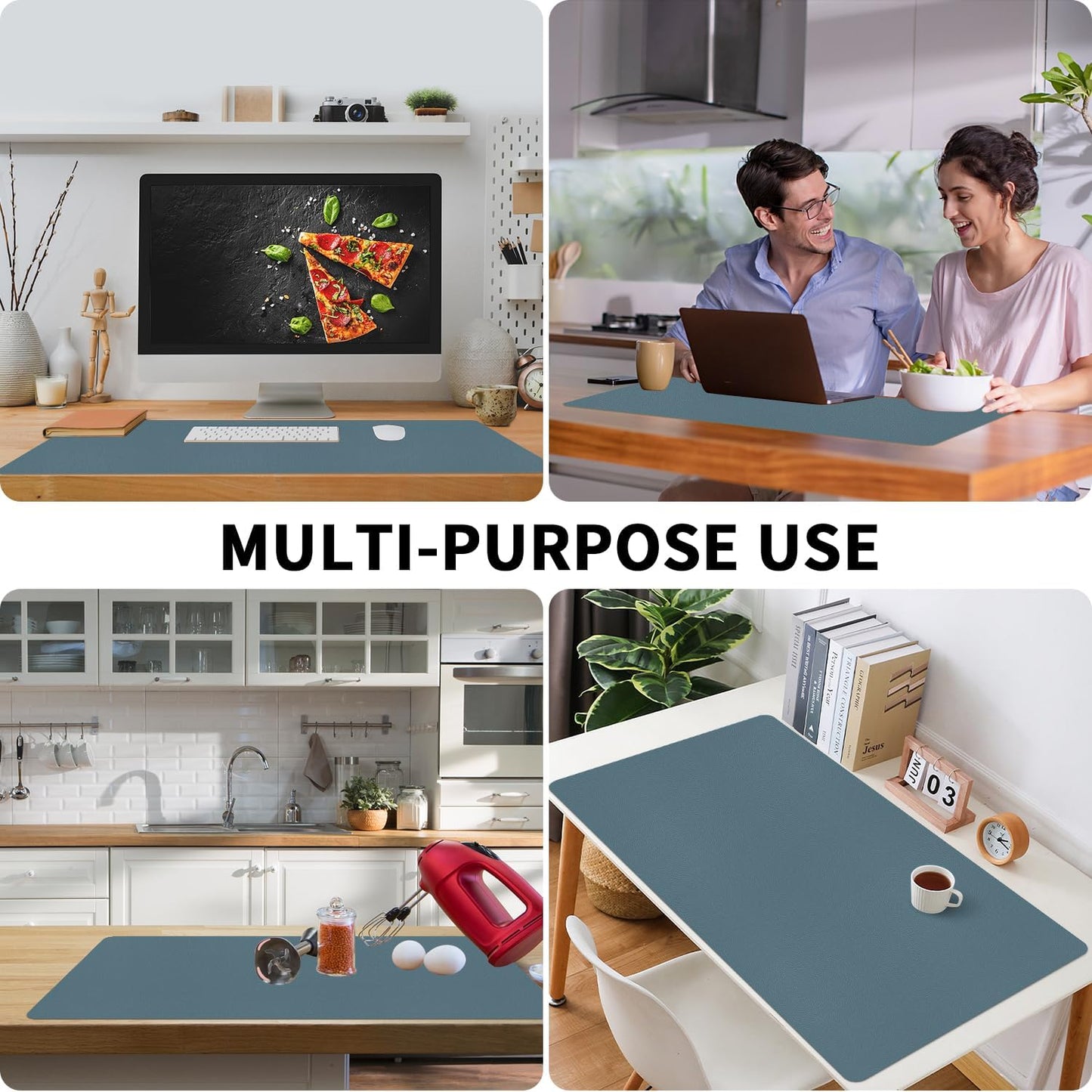 Bloss Leather Desk Pad and Keyboard Wrist Rest, Large Mouse Pad + Keyboard Pad+Mouse Wrist Support, Non-Slip Desk Mat Protector for Office, Home(31.5×15.7 Inches,Beige) - Colors A