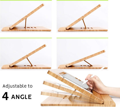 ELETIUO Tablet Stand Holder Adjustable Foldable,Multi-Angle Bamboo Wooden Organizer Desktop Holder for iPad,Stable for Drawing,Watching,Typing (Support Multiple Devices)