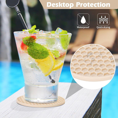 TWTLi Silicone Coasters Set of 8 with Holder,Coasters for Drinks,Beer,Coffee Coasters,Suitable for Kinds Cups,Hot or Cold,Anti-SLI,Non-Stick,Anti-Overflow Tabletop Protection and Decor (8 Pcs, Black)