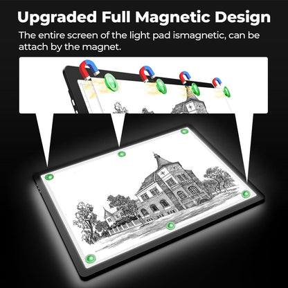 Zocelight Rechargeable A3 Light Board with Built-in Stand & Bag,Super Bright Magnetic Light Box for Tracing,Wireless Light Pad for Diamond Painting,Side Buttons,LED Light Table for Drawing,Sketching