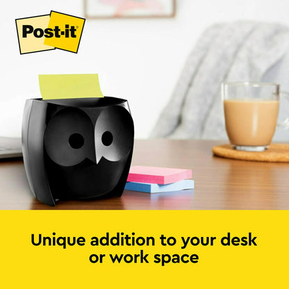 Post-it Note Dispenser, Sticky Note Holder, Black Owl Design, Includes 45 Sheets of 3 in x 3 in Citron Yellow Pop-Up Notes, Classroom or Office Supplies