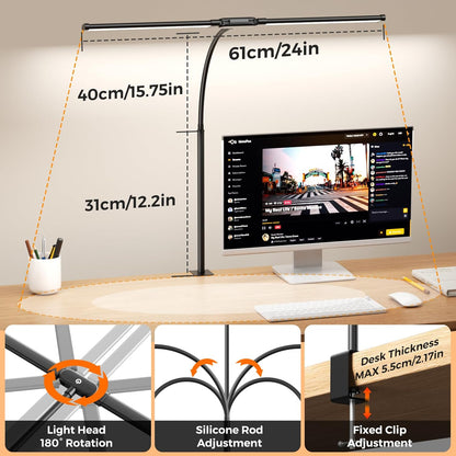 SKYLEO Led Desk Lamp for Home Office - 2400LM Ultra Bright Desk Light -Eye Caring Desk Lamp with Clamp - Adjustable Office Lamp with Remote Control- Easy Installation - 24W Black
