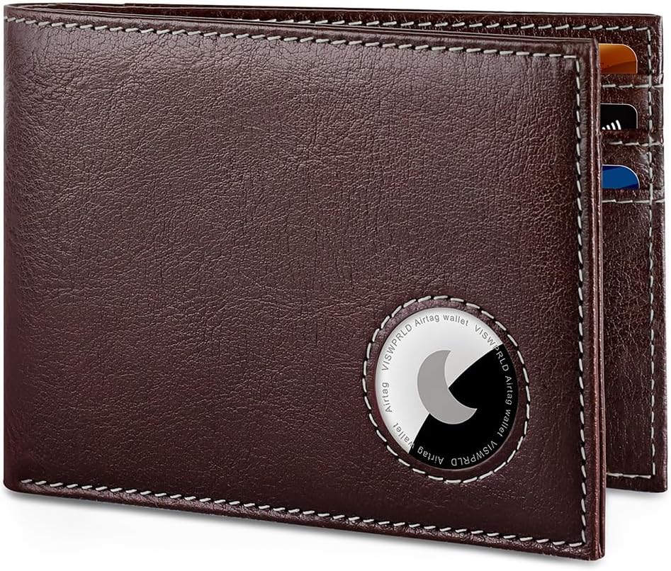 Men's Wallet with Airtag Holder, Bifold Full-Grain Leather Wallet for Apple Air Tag (1st & 2nd Generation), Slim Wallet for Men with RFID Blocking, 11 Card Slots