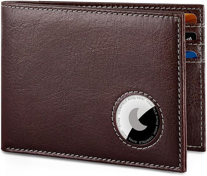 Men's Wallet with Airtag Holder, Bifold Full-Grain Leather Wallet for Apple Air Tag (1st & 2nd Generation), Slim Wallet for Men with RFID Blocking, 11 Card Slots
