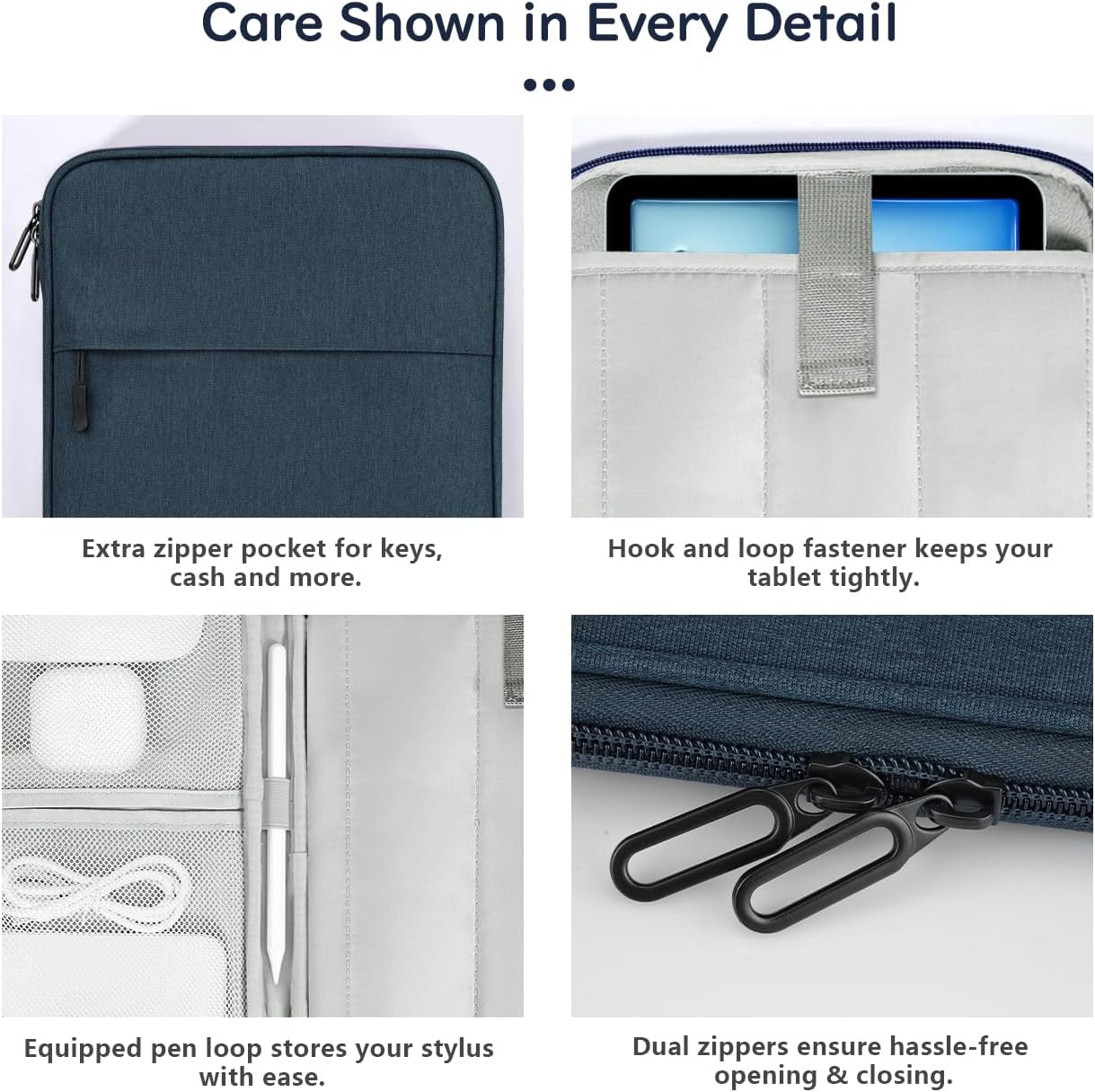 Dadanism 9-11 Inch Tablet Sleeve Padded Carrying Case for iPad (A16) 11th Gen 11", iPad 10th Gen 10.9", iPad Air M4/Pro M5 11", iPad Air 5/4, iPad 9/8/7th Gen, Galaxy Tab A11+ Plus 11", Blue