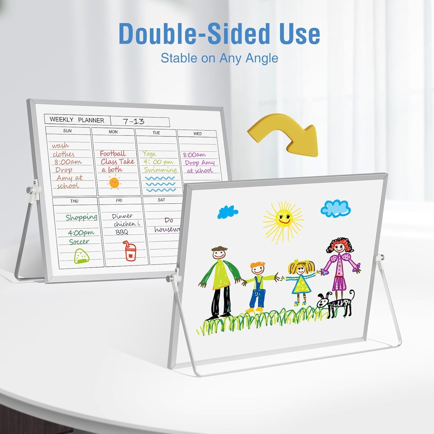Magnetic Dry Erase White Board with Stand, 12'' x 16'' Desktop Weekly Schedule Board, 10 Markers, 4 Magnets, 1 Eraser, Double-Sided White Board Easel for Drawing School to Do List
