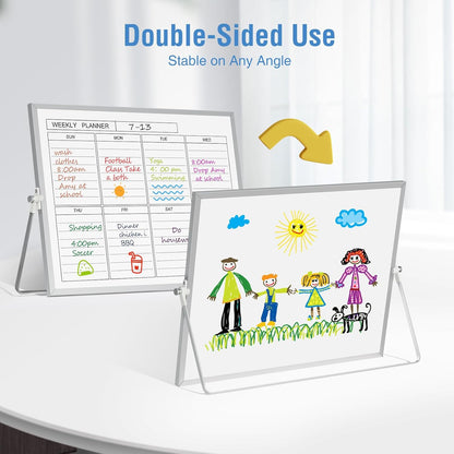 Magnetic Dry Erase White Board with Stand, 12'' x 16'' Desktop Weekly Schedule Board, 10 Markers, 4 Magnets, 1 Eraser, Double-Sided White Board Easel for Drawing School to Do List