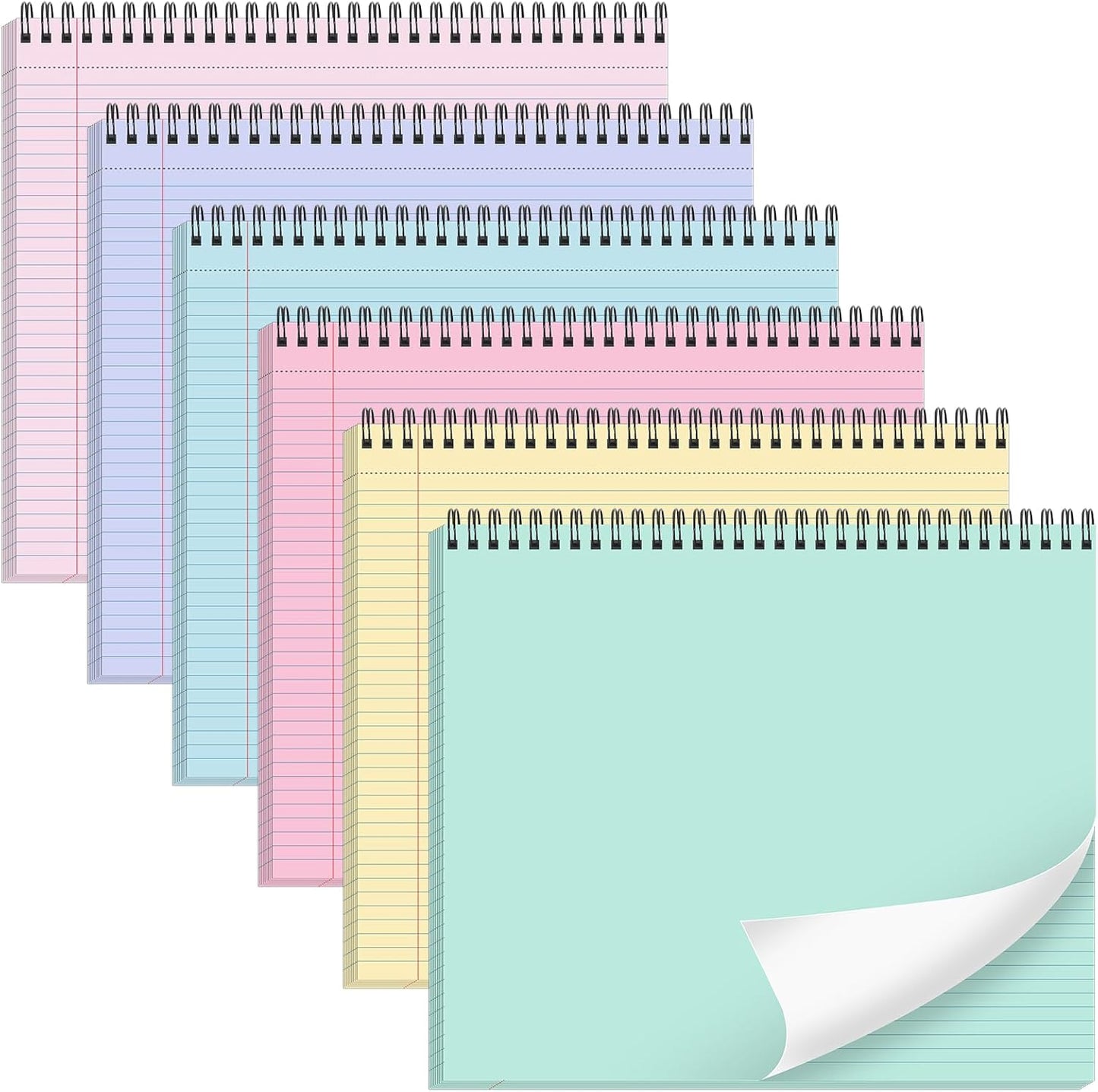 gisgfim 6 Packs 9.5" x 11" Landscape Note Pads College Ruled Notebooks Perforated Notepads 40 Sheets Punched Top Spiral Bound Notebooks 80GSM Lined Notepads for School,Office,Home (Neutral Color)