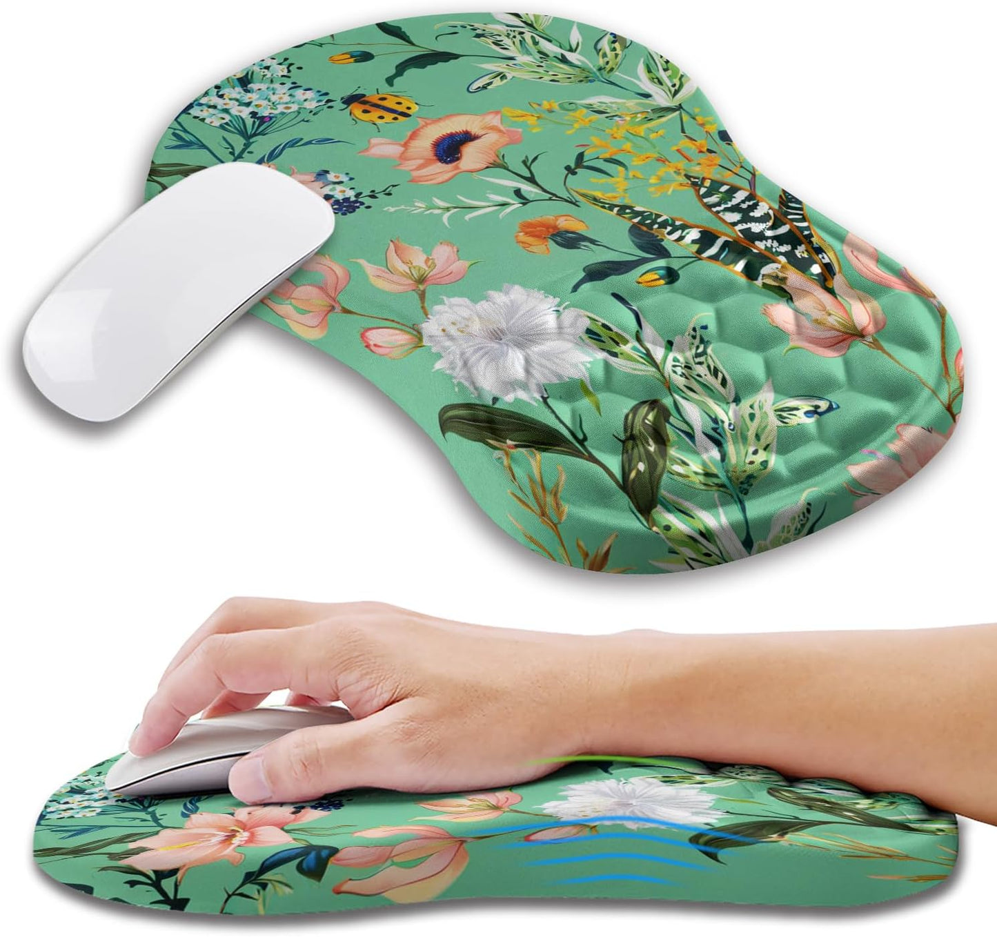 Ergonomic Mouse Pad Wrist Support with Memory Foam Massage Bulge, Carpal Tunnel Pain Relief Mousepad Wrist Rest for Mouse(12x8 inch, Silver Gray Light Purple)