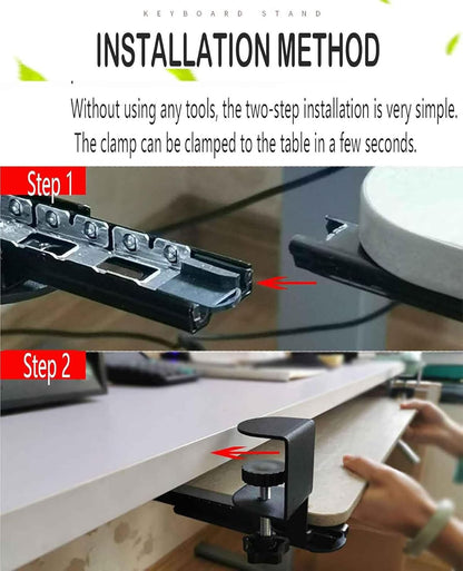 Under Desk Tray No Drill, Slide Out Keyboard Tray Under Desk, Keyboard Slide ut Tray, Clip on Keyboard Tray Under Desk, No Need to Punch Holes, Mouse Tray(Black,52 * 25cm)