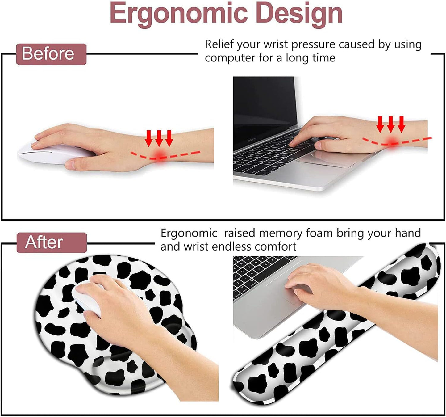 Mouse Pad with Wrist Support, Ergonomic Gel Mouse Pad Beautiful Flowers,Pink Hyacinths on Wood Panel，Non-Slip Durable, Memory Foam Keyboard Wrist Rest, Suitable for Office Typing Games