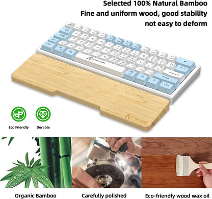 ATTACK SHARK Bamboo Wrist Rest for Computer Keyboard，Ergonomic Hard Palm Rest for Comfortable Typing Pain Relief，Anti-Slip Wrist Support for Office, Gaming, Laptop (98 Key)