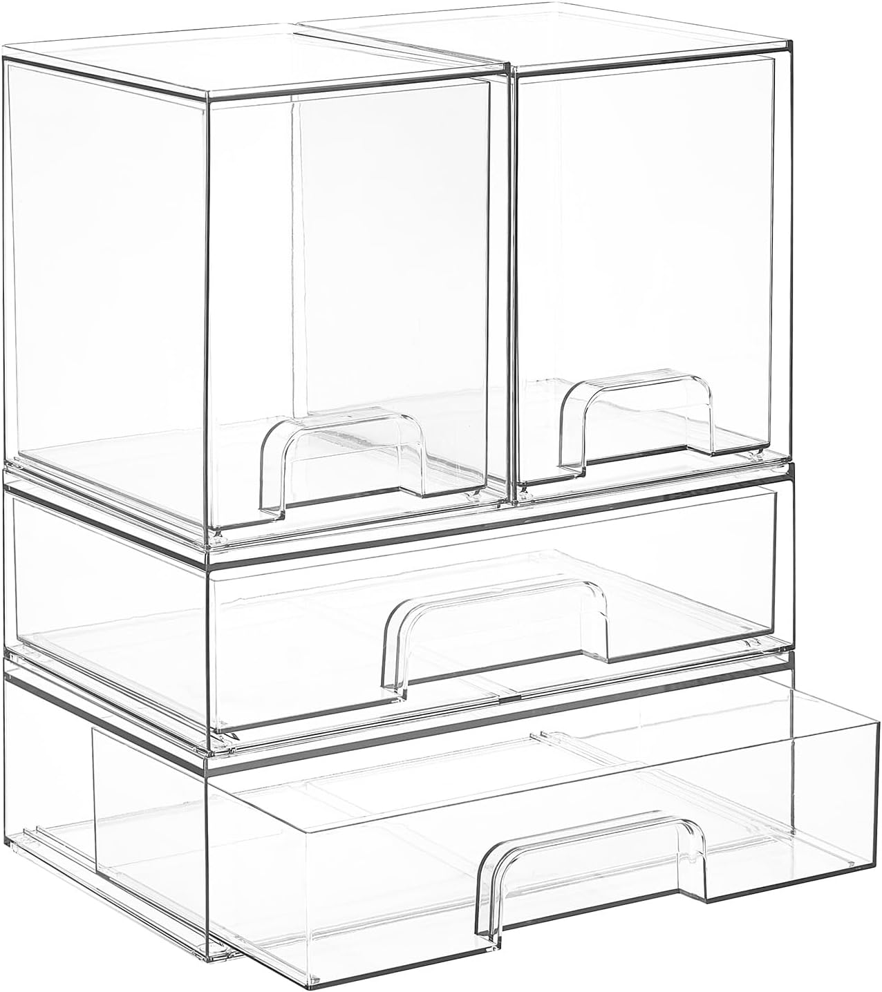 Vtopmart Stackable Storage Drawers Set of 3,Clear Plastic Organizer Bins for Makeup, Cosmetics, Beauty Supplies,Ideal for Vanity, Bathroom,Cabinet,Pantry Organization