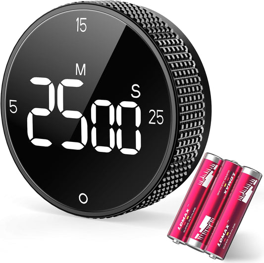 Digital Kitchen Timer with Magnetic, Large LED Display Countdown/Countup Timer, Pomodoro Preset 5/15/25 Mins, Volume & Brightness Adjustable for Cooking Baking Working Studying Silver