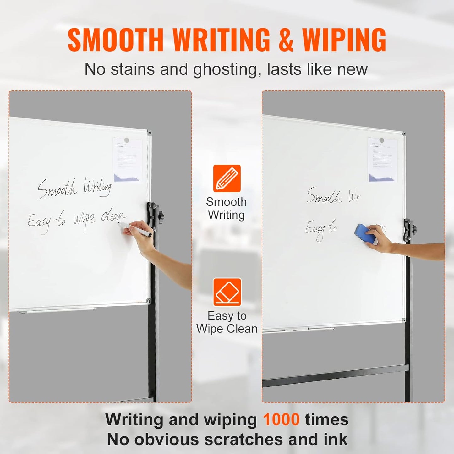 VEVOR Magnetic Glass Whiteboard, Dry Erase Board 36"x24", Wall-Mounted Large White Glassboard Frameless, with Marker Tray, an Eraser and 2 Markers, Black