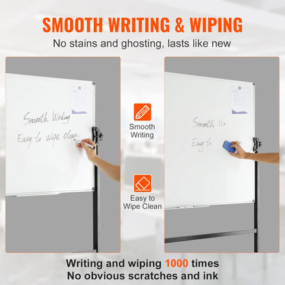 VEVOR Magnetic Glass Whiteboard, Dry Erase Board 36"x24", Wall-Mounted Large White Glassboard Frameless, with Marker Tray, an Eraser and 2 Markers, Black