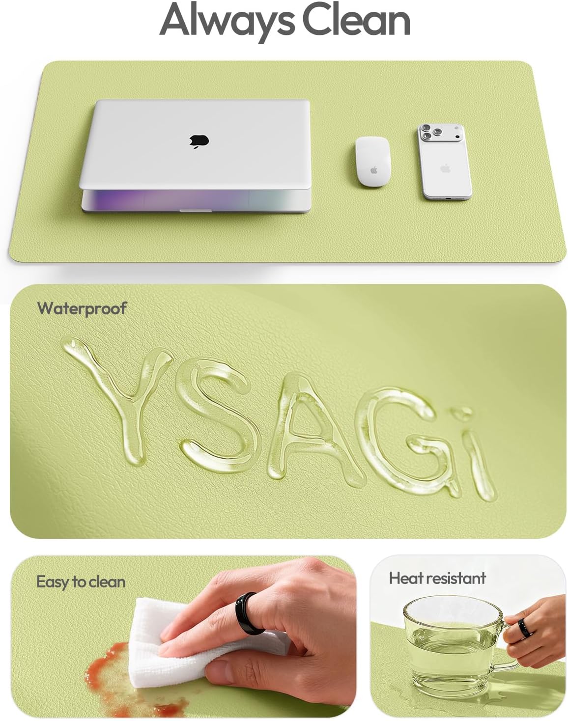 YSAGi Leather Desk Pad Protector, Office Desk Mat, Large Mouse Pad, Non-Slip PU Leather Desk Blotter, Waterproof Laptop Desk Writing Pad for Office and Home (23.6" x 13.8", Eggshell) - Colors A
