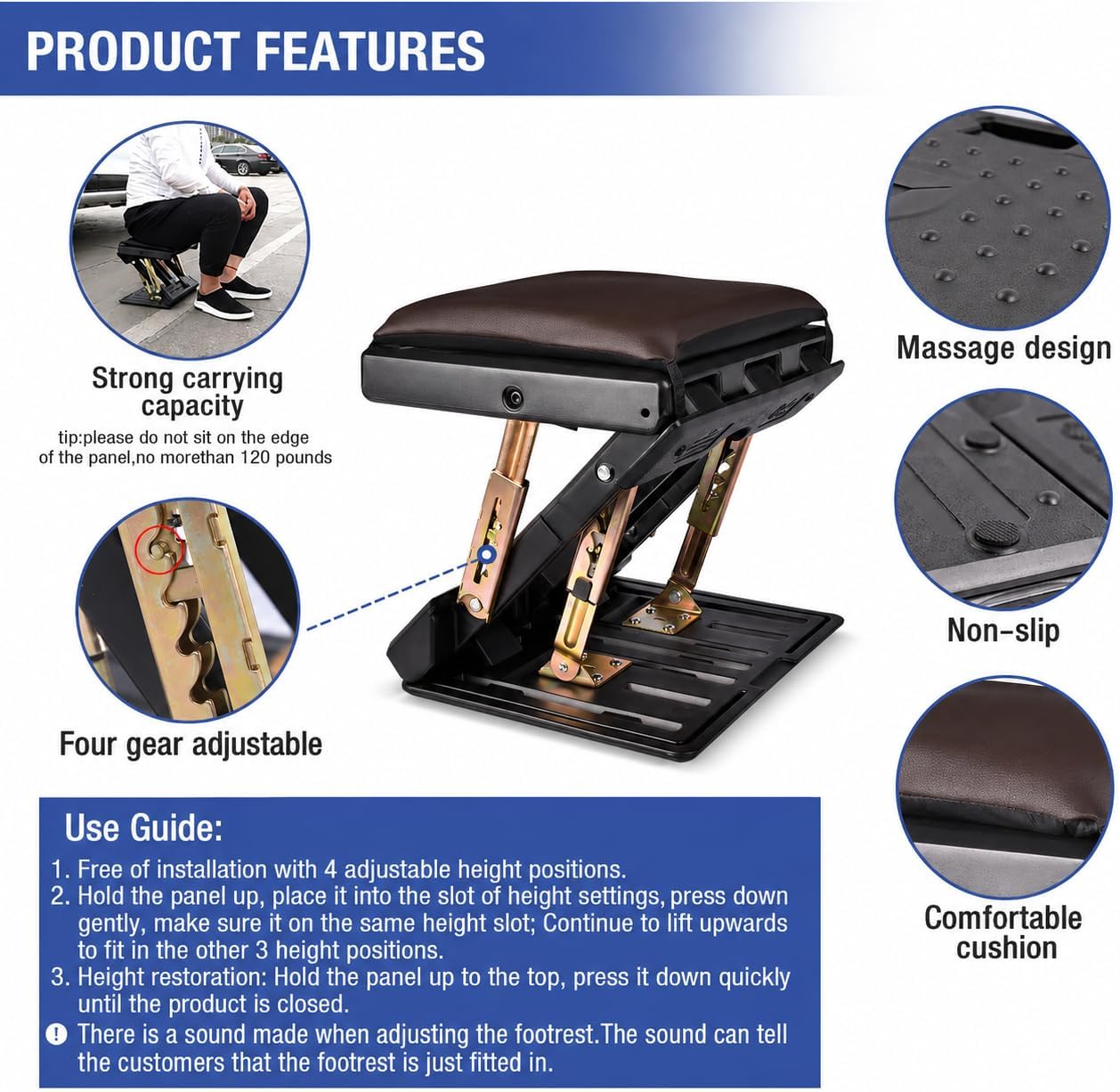 Foot Rest for Under Desk at Work 4-Level Height Adjustable, Ergonomic Foldable Footrest for Office, Gaming,Computer, Soft & Removable Pad Desk Foot Stool Suitable for All Seasons