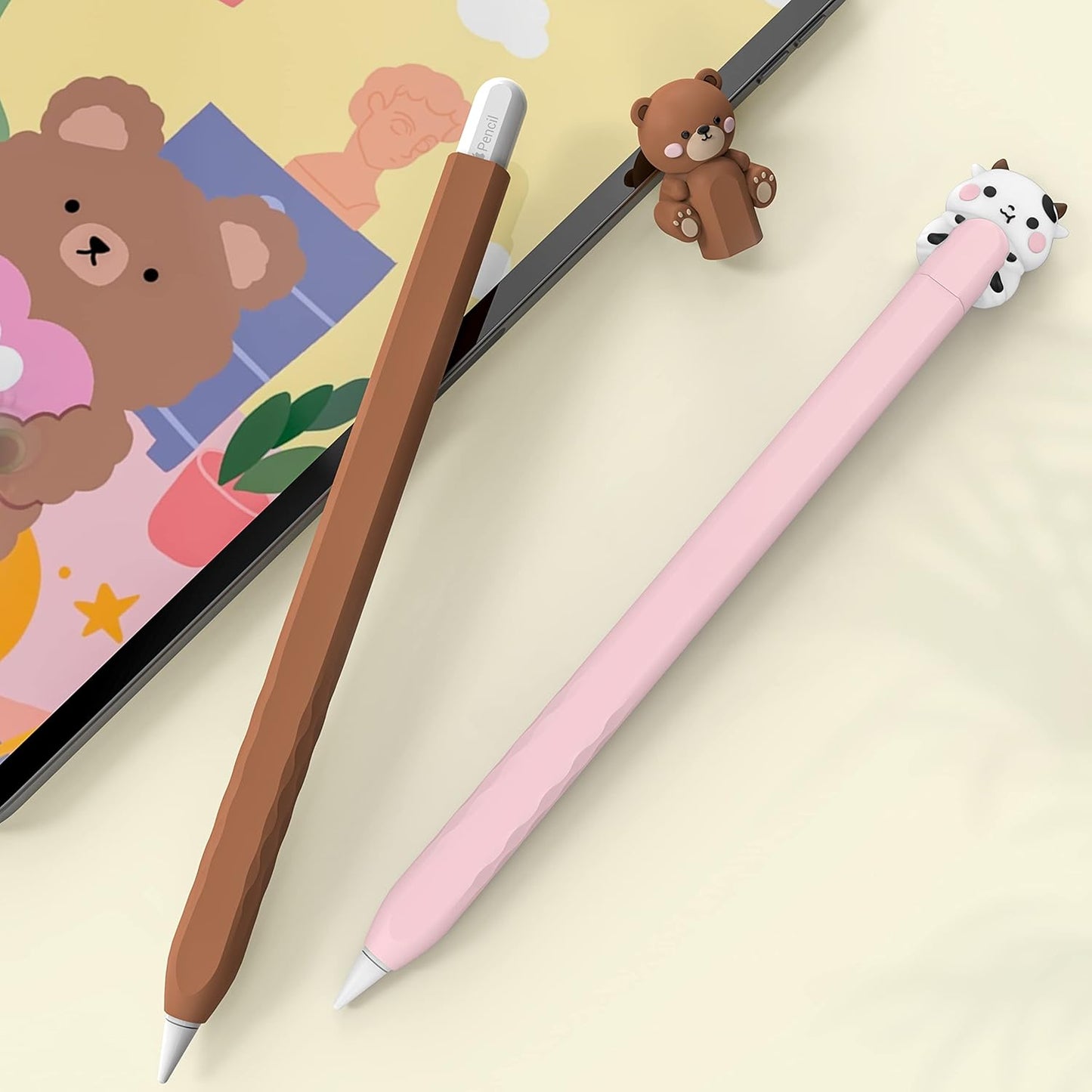 NIUTRENDZ Cute Bear Apple Pencil Case for Apple Pencil 2nd Generation Case Silicone Protective Cover Sleeve Skin Accessories (Brown, Apple Pencil 2nd Generation)