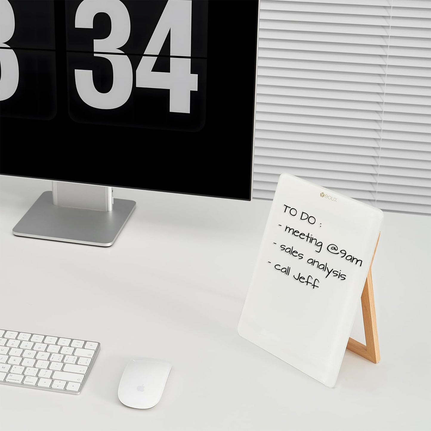 YEOUX Glass Desk Whiteboard with Reversible Wood Stand, Desktop Small White Board, Reusable Mini Dry Erase Board 6.7"x9.5" for Office, Home, School, Marker&Eraser Included